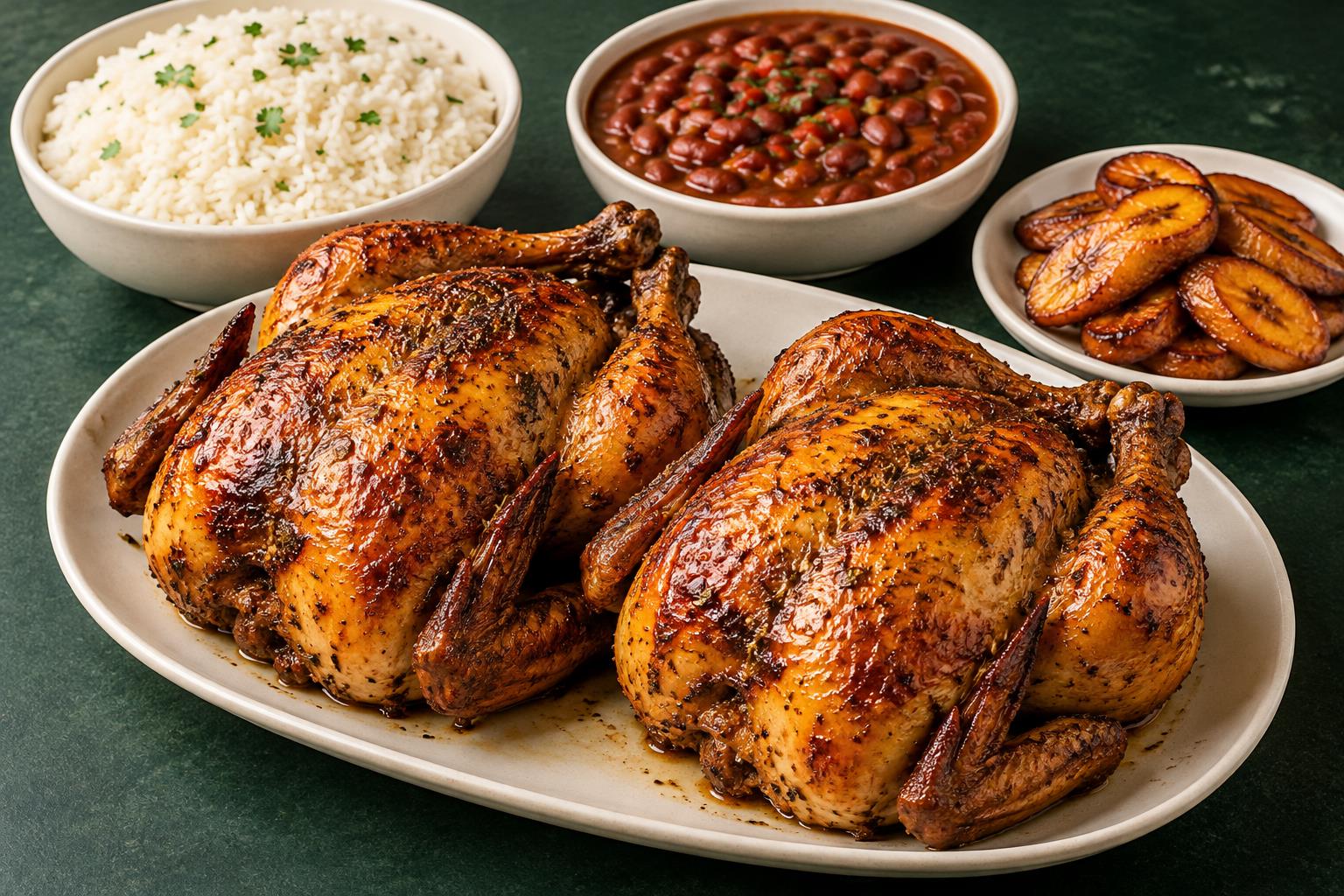 Serving illustration for two whole roasted chickens