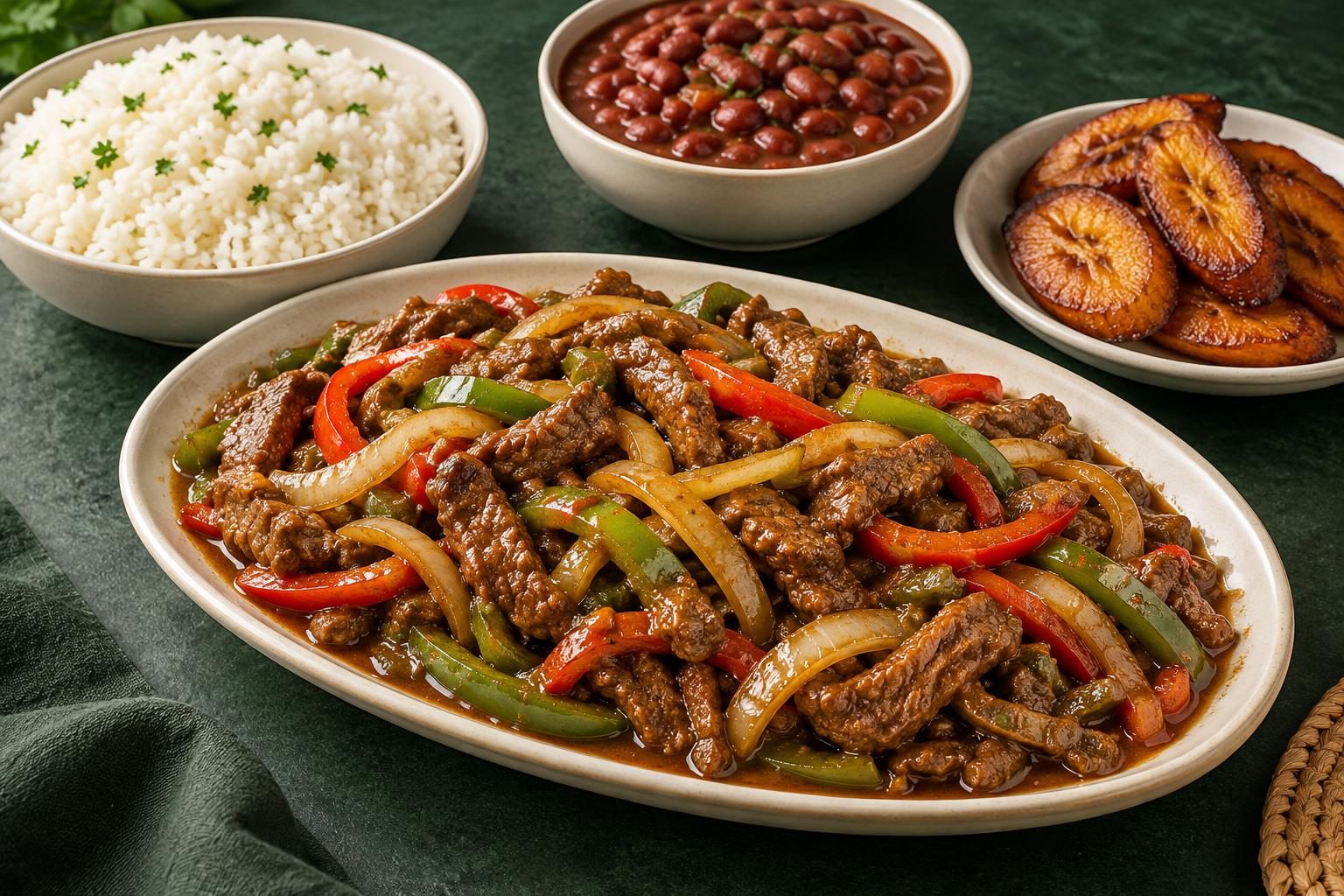 Serving illustration of Bistec con pimientos